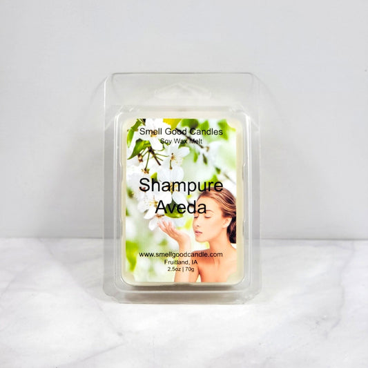 Scented wax melt packaging with a woman's face and floral design on a white background