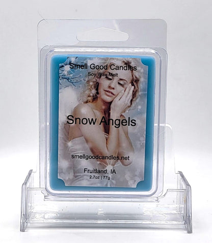 Snow Angels Soy Wax Melt with frosted mint, eucalyptus, and white floral fragrance notes