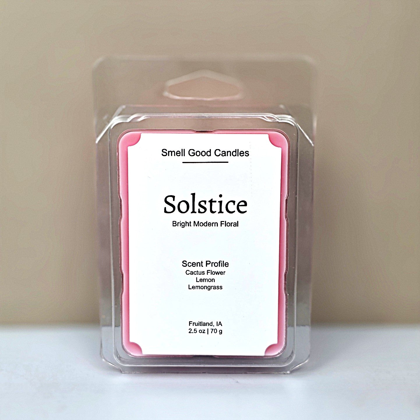 Solstice luxury floral wax melts featuring cactus flower and lemongrass.