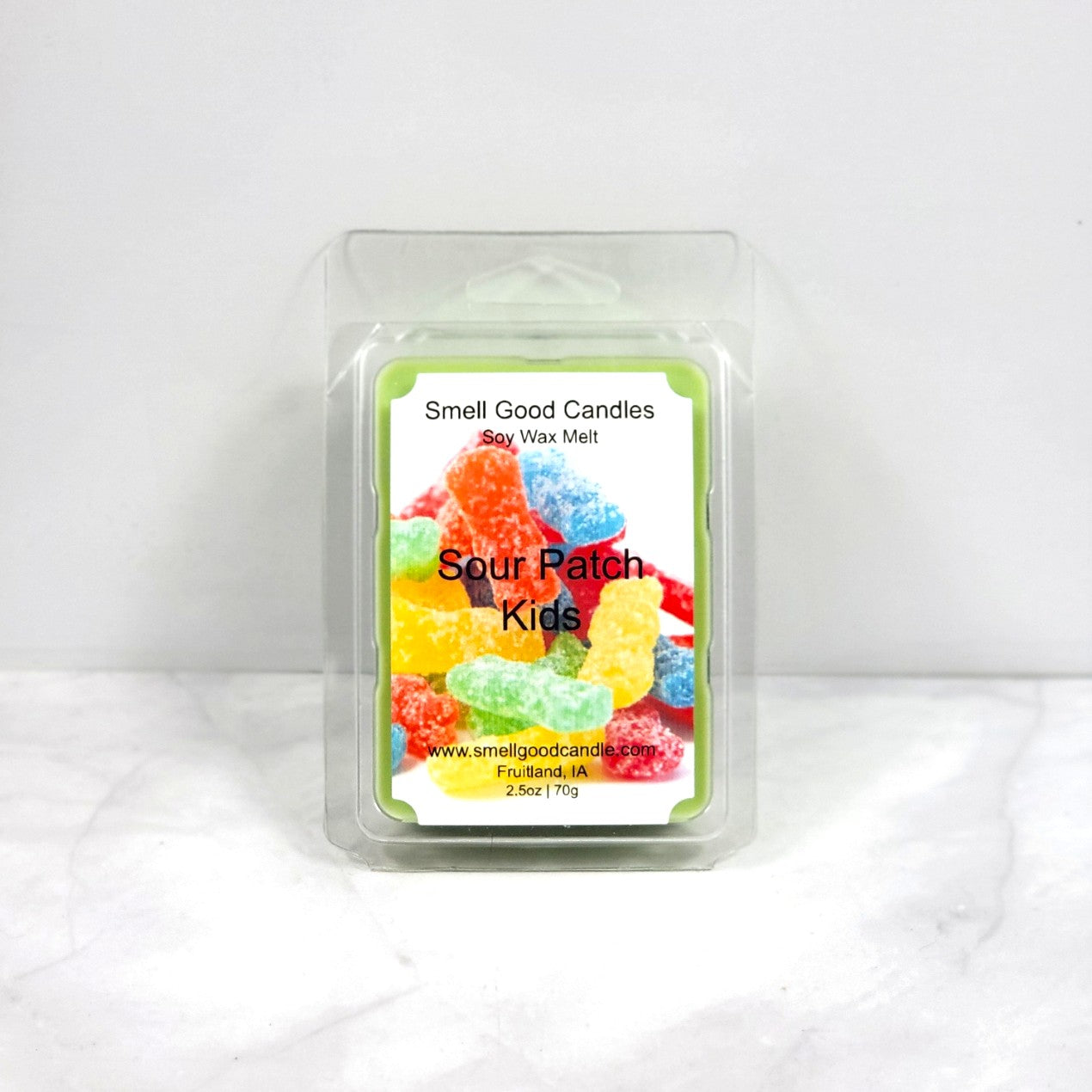 Sour Patch Kids wax melt packaging on a white background