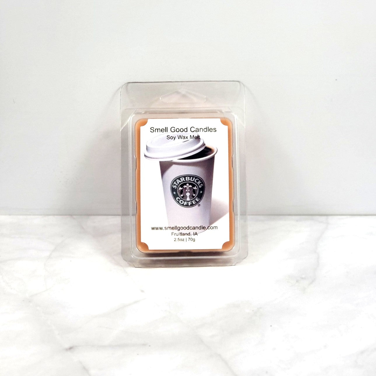 Scented wax melt styled with a coffee cup and steam rising