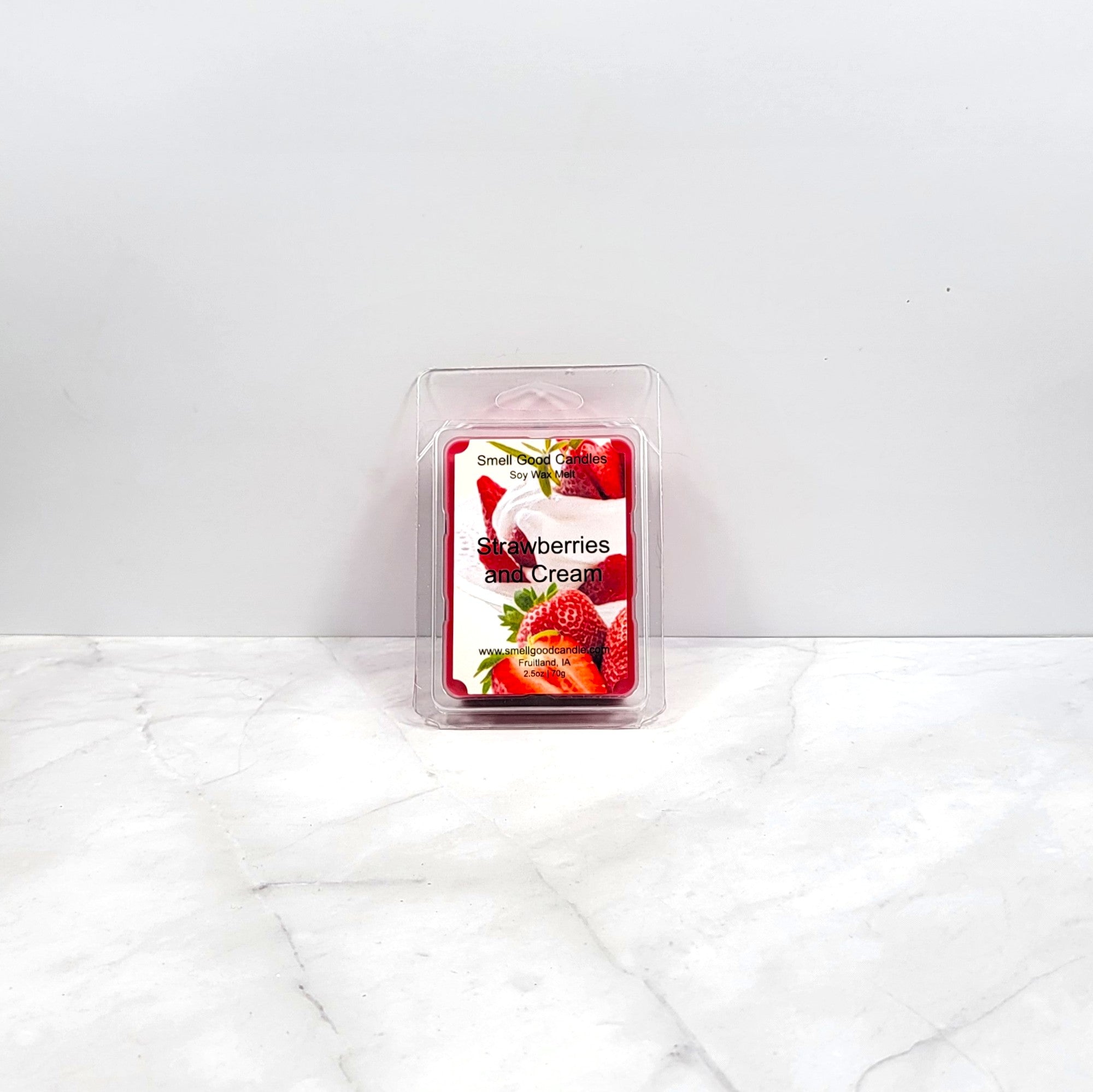 Sweet and fruity wax melt with soy wax chunks and pink hue