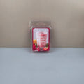 Packaged strawberry banana smoothie flavor wax melt on a neutral background
