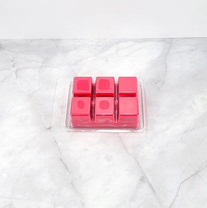 Strawberry Cheesecake Soy Wax Melt cubes in hand-poured soy wax clamshell packaging