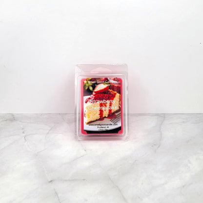 Strawberry Cheesecake Soy Wax Melt with strawberry, cheesecake, vanilla, and dessert fragrance notes