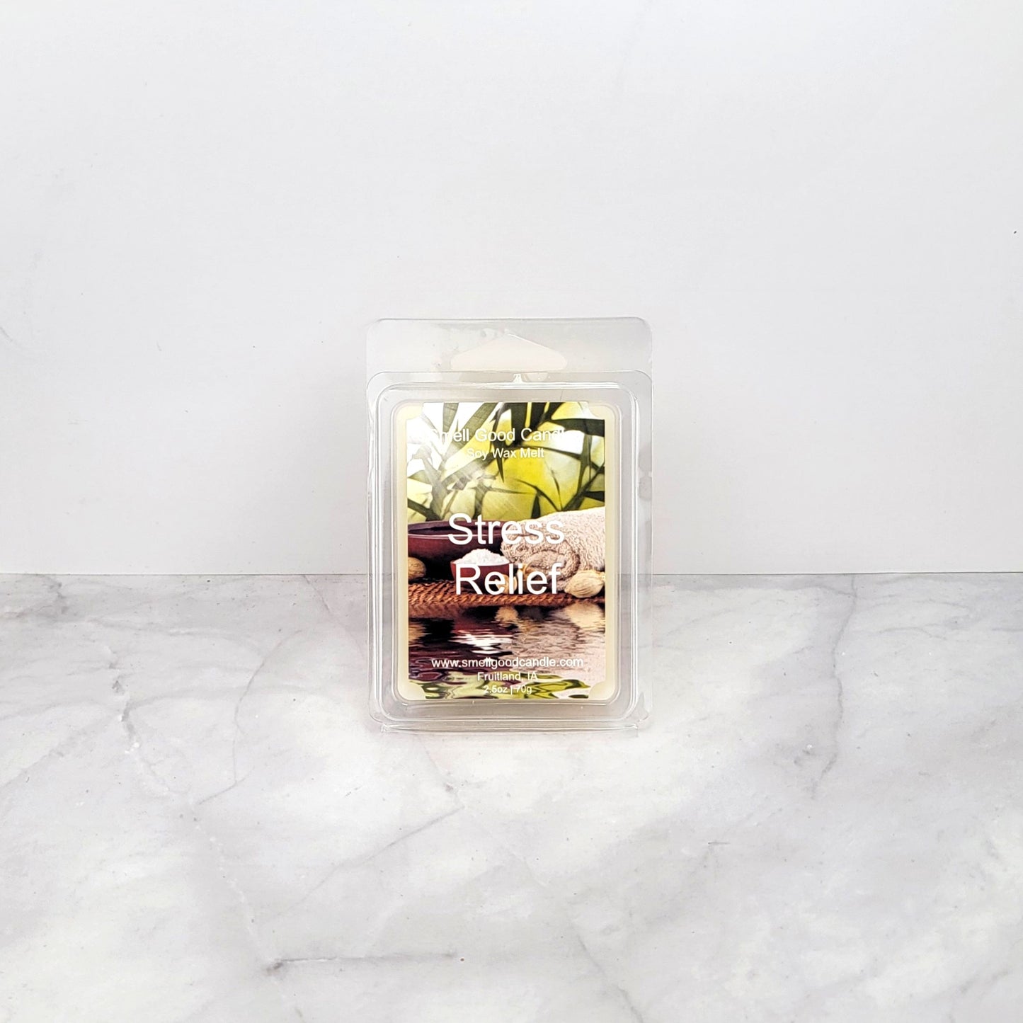 Stress Relief soy wax melt with peppermint and eucalyptus scent