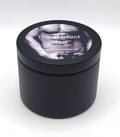 The Perfect Man 4oz Soy Candle with masculine cologne-inspired fragrance
