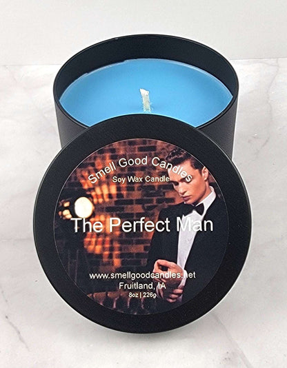 The Perfect Man 8oz Soy Candle with bergamot, cedarwood, patchouli, and vetiver fragrance notes
