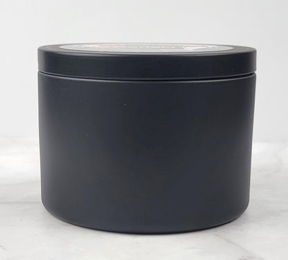 The Perfect Man 8oz Soy Candle in black travel tin with clean-burning soy wax