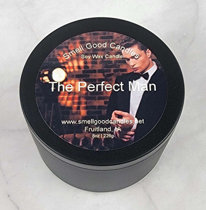 The Perfect Man 8oz Soy Candle with masculine cologne-inspired fragrance