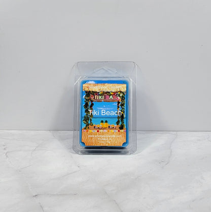 Tiki Beach Soy Wax Melt with tropical beach background