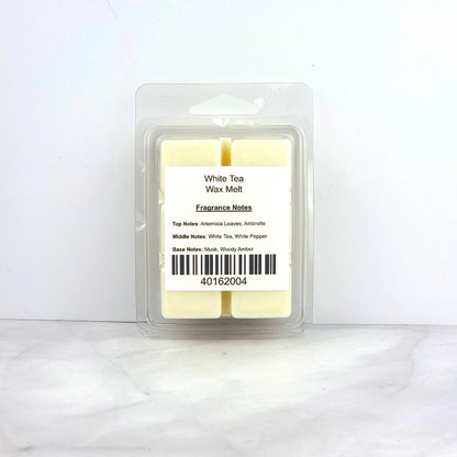 Hand-poured 2.5oz White Tea Soy Wax Melt inspired by Bvlgari for a luxurious, unisex fragrance with musk and woody amber.