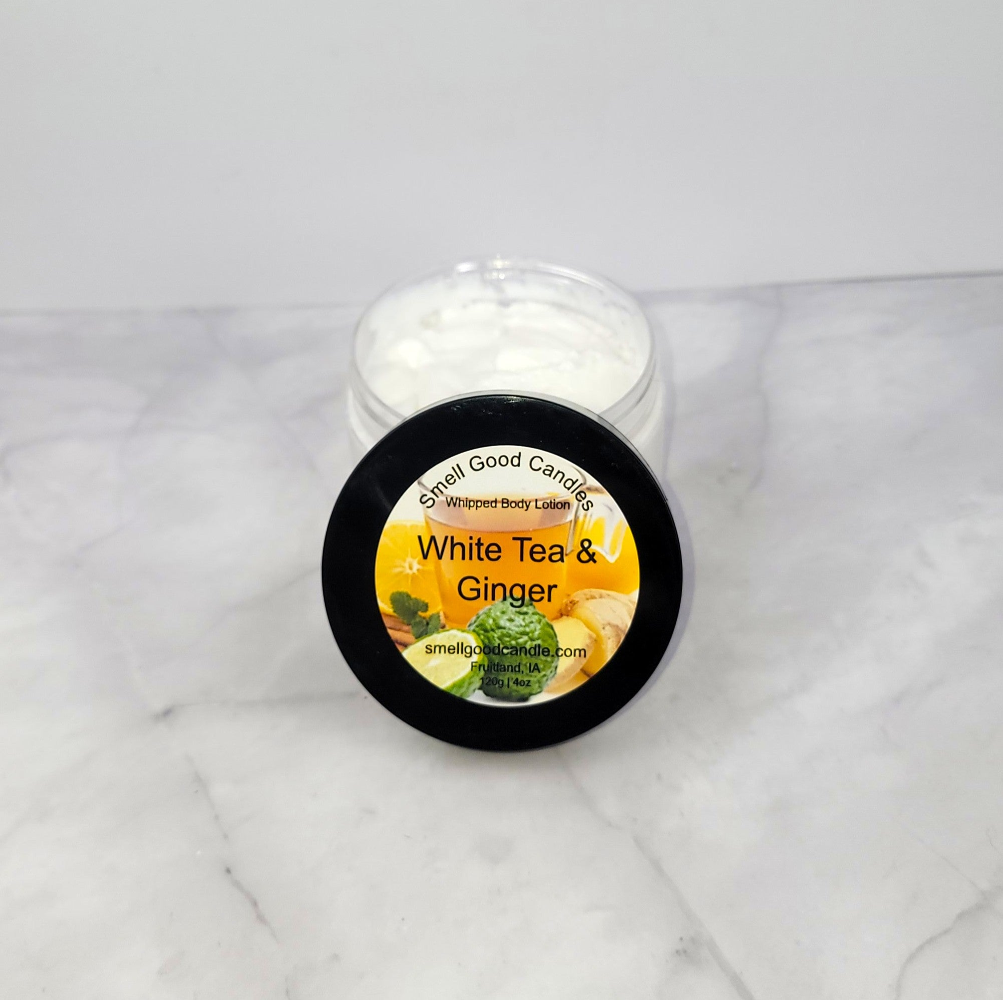 White Tea & Ginger Whipped Body Lotion inspired by Bath & Body Works with citrus, ginger, and sandalwood for deep hydration and a fresh, warm scent.