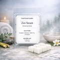 Zen Steam white soy wax melts by Smell Good Candles in clear clamshell packaging with pure white wax melt cubes on a clean spa‑style background.