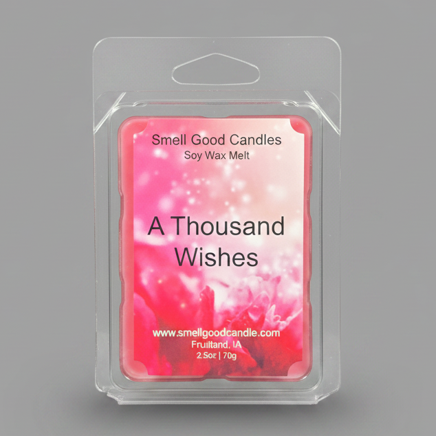 A Thousand Wishes Soy Wax Melt with fruity, floral, amber, and sandalwood fragrance notes
