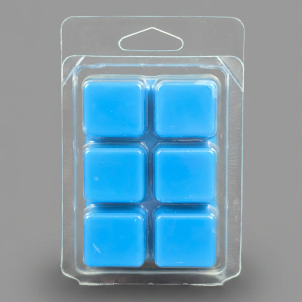 Blueberry Cobbler scented soy wax melt cubes in clear clamshell packaging by Smell Good Candles