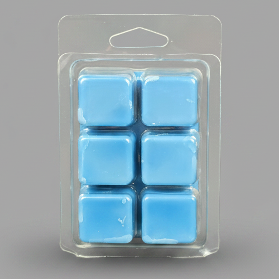 Blueberry scented soy wax melt cubes in clear clamshell packaging by Smell Good Candles