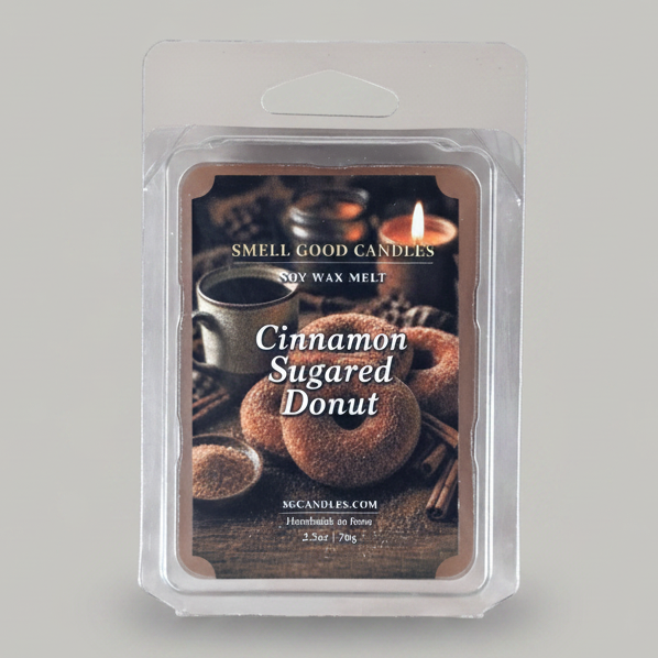 Smell Good Candles Cinnamon Sugared Donut scented soy wax melt clamshell, 2.5oz handmade in Iowa
