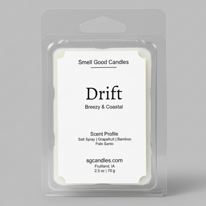 Drift soy wax melt front label, coastal scented wax melt by Smell Good Candles