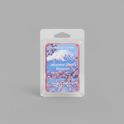 Japanese Cherry Blossom Soy Wax Melt with cherry blossom, mimosa, vanilla, tonka bean, and warm wood fragrance notes