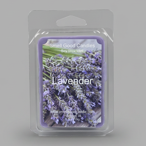 Lavender soy wax melt front label, spa scented wax melt by Smell Good Candles