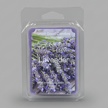Lavender soy wax melt front label, spa scented wax melt by Smell Good Candles