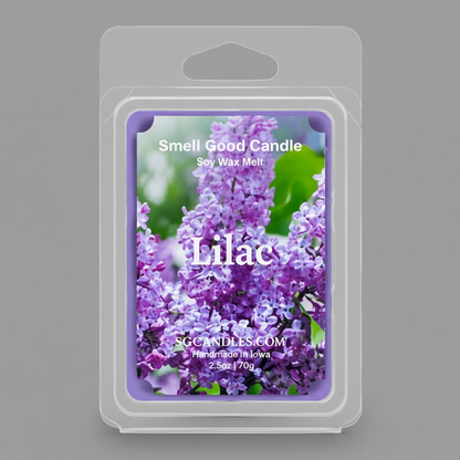 Lilac soy wax melt front label, floral scented wax melt by Smell Good Candles