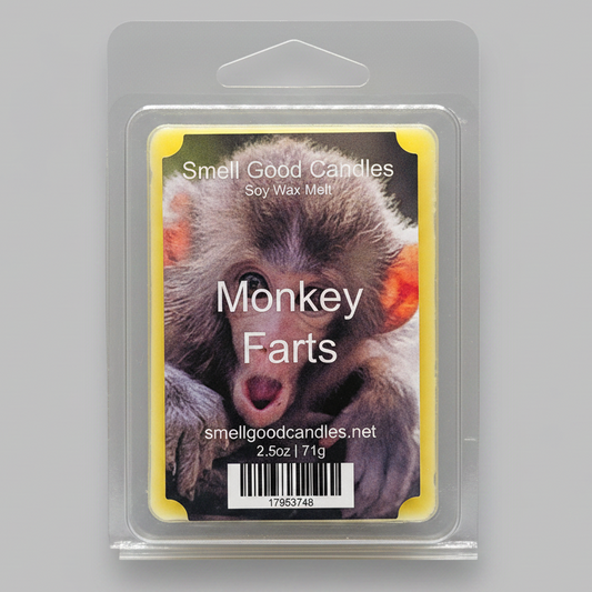 Monkey Farts Soy Wax Melt with banana, grapefruit, kiwi, strawberry, bubblegum, and vanilla fragrance notes