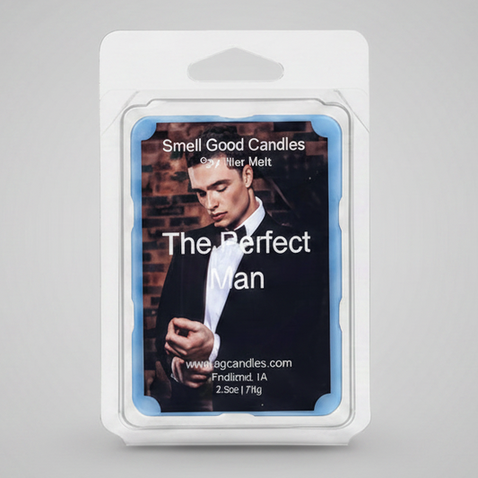 The Perfect Man Soy Wax Melt with bergamot, citrus, sandalwood, amber, and vanilla fragrance notes